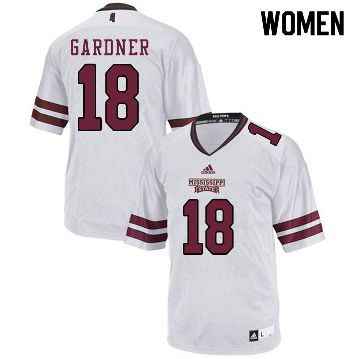 Women #18 Cameron Gardner Mississippi State Bulldogs College Football Jerseys Sale-White